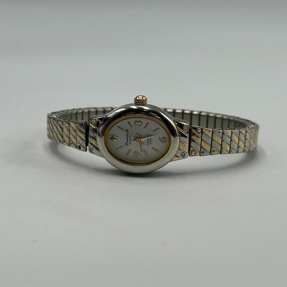 3/$30 Precision by Gruen Watch Women Silver/ Gold Stretch Band Oval Petite - Picture 5 of 13